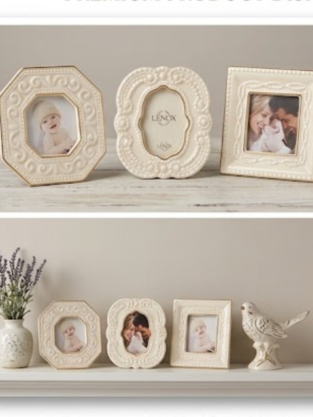 New in Box-Lenox Classic Beaded Frames Set of 3–Ivory Ceramic Gold Tone Accent